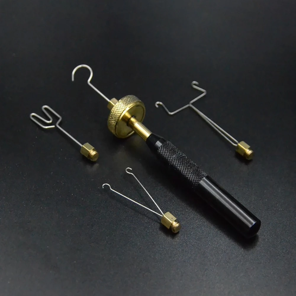 Fly Line - 4ラインフライタイイングツール、ステンレス鋼ハンドルと真鍮スプール付き