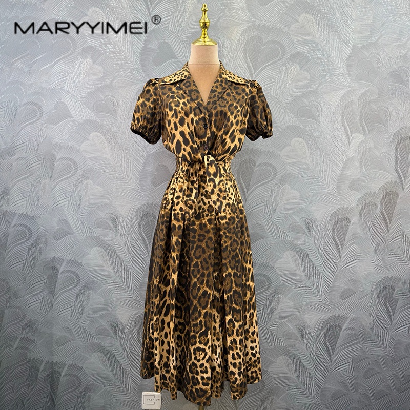 Fly Line - MARYYIMEI ファッションヒョウ柄婦人服ラペルレースアップショートトップスカートスーツ新夏 2026 版