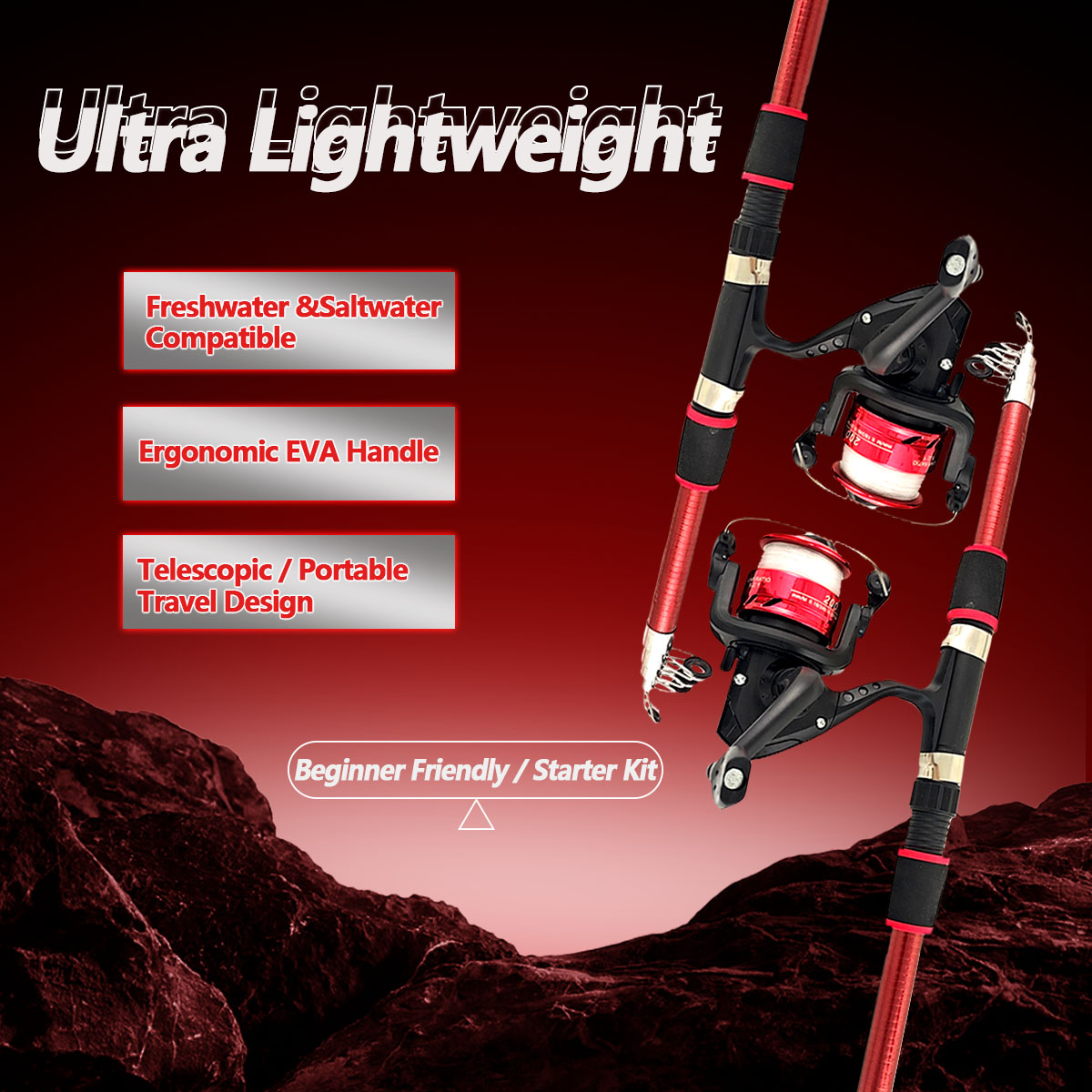 Fishing Line Spooler - スピニング釣り竿とリールコンボセット1.8M伸縮式ロッド、5.2:1 3BBフィッシングリール、最大ドラグ力5kg、フルフィッシングキット