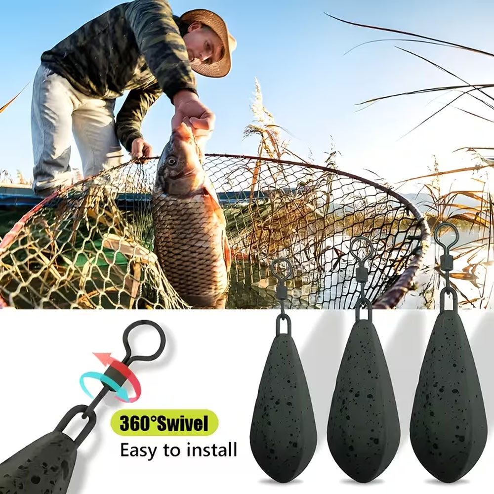 4個セットの頑丈な鯉釣り用ウェイト（ロングリーダーライン付き - Freshwater Line のレビューと価格