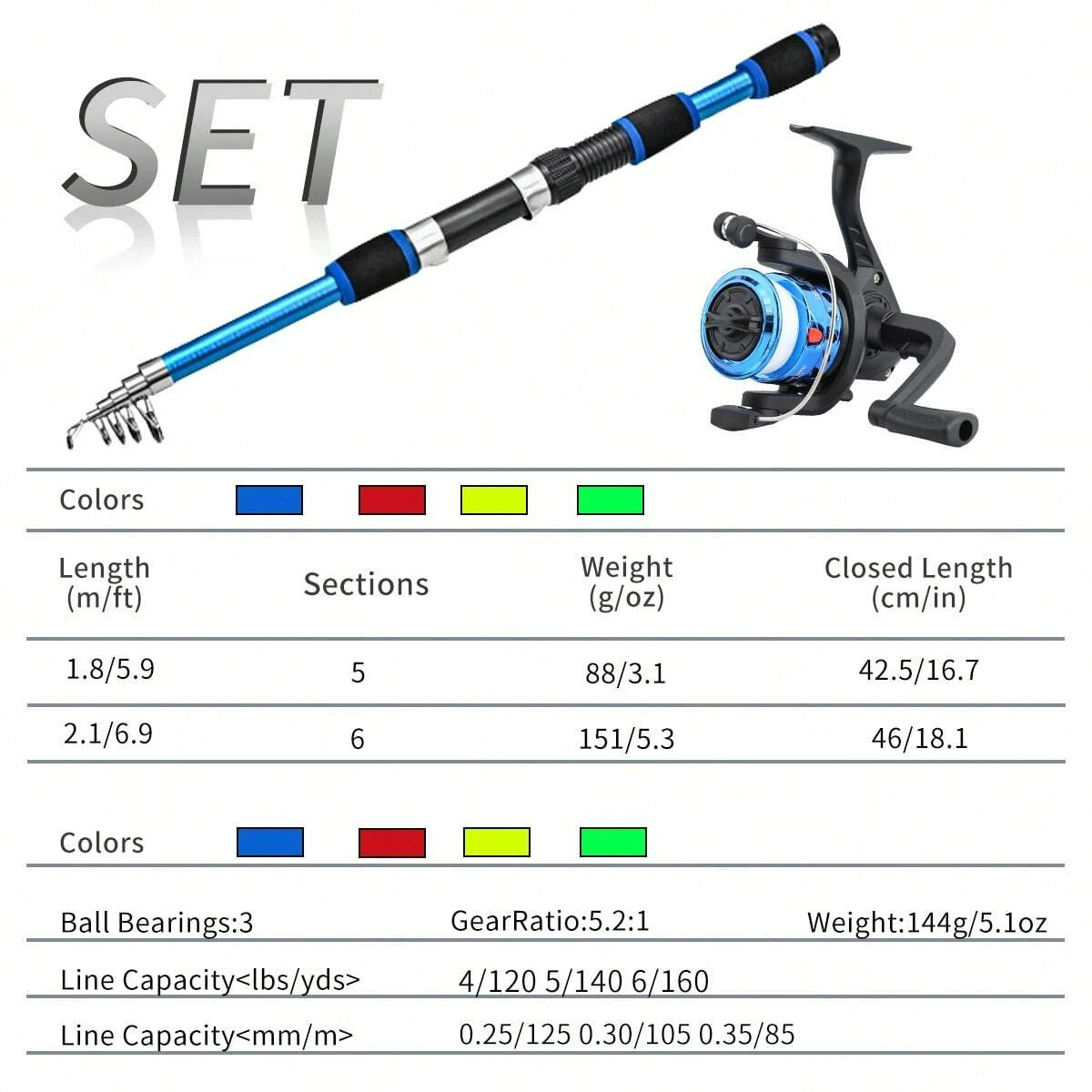 スピニング釣り竿とリールコンボセット1.8M伸縮式ロッド、5 - Fishing Line Spooler のレビューと価格
