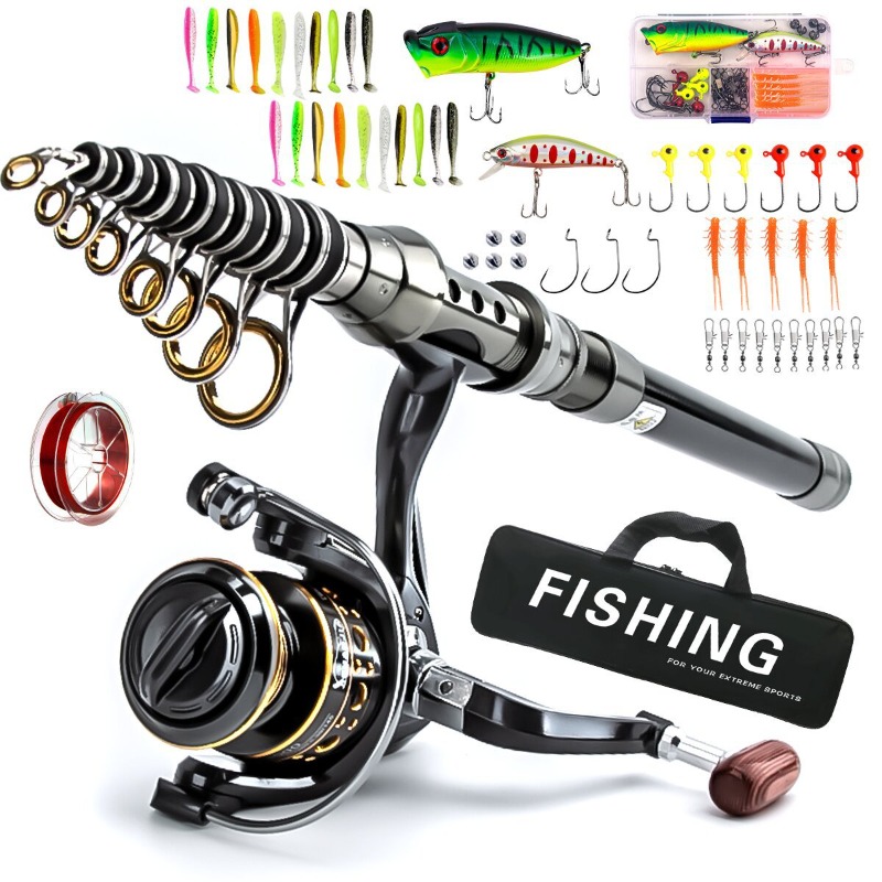 カーボンファイバー製伸縮式釣り竿リールコンボフルキット、シミ - Freshwater Line のレビューと価格